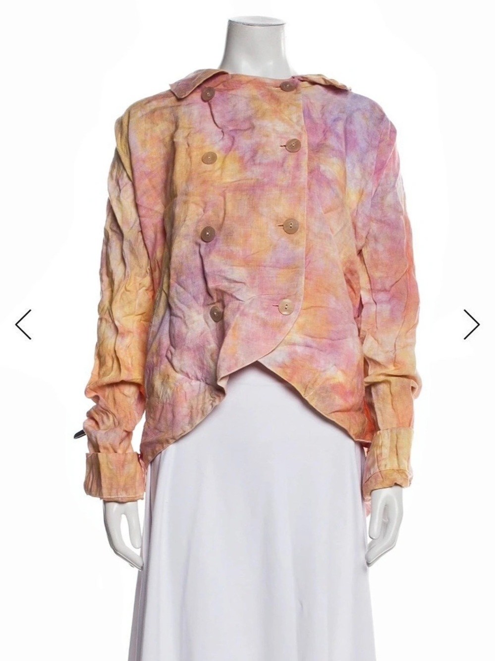 Tie-dye Linen Abstract Button Front Blazer in Pink & Yellow